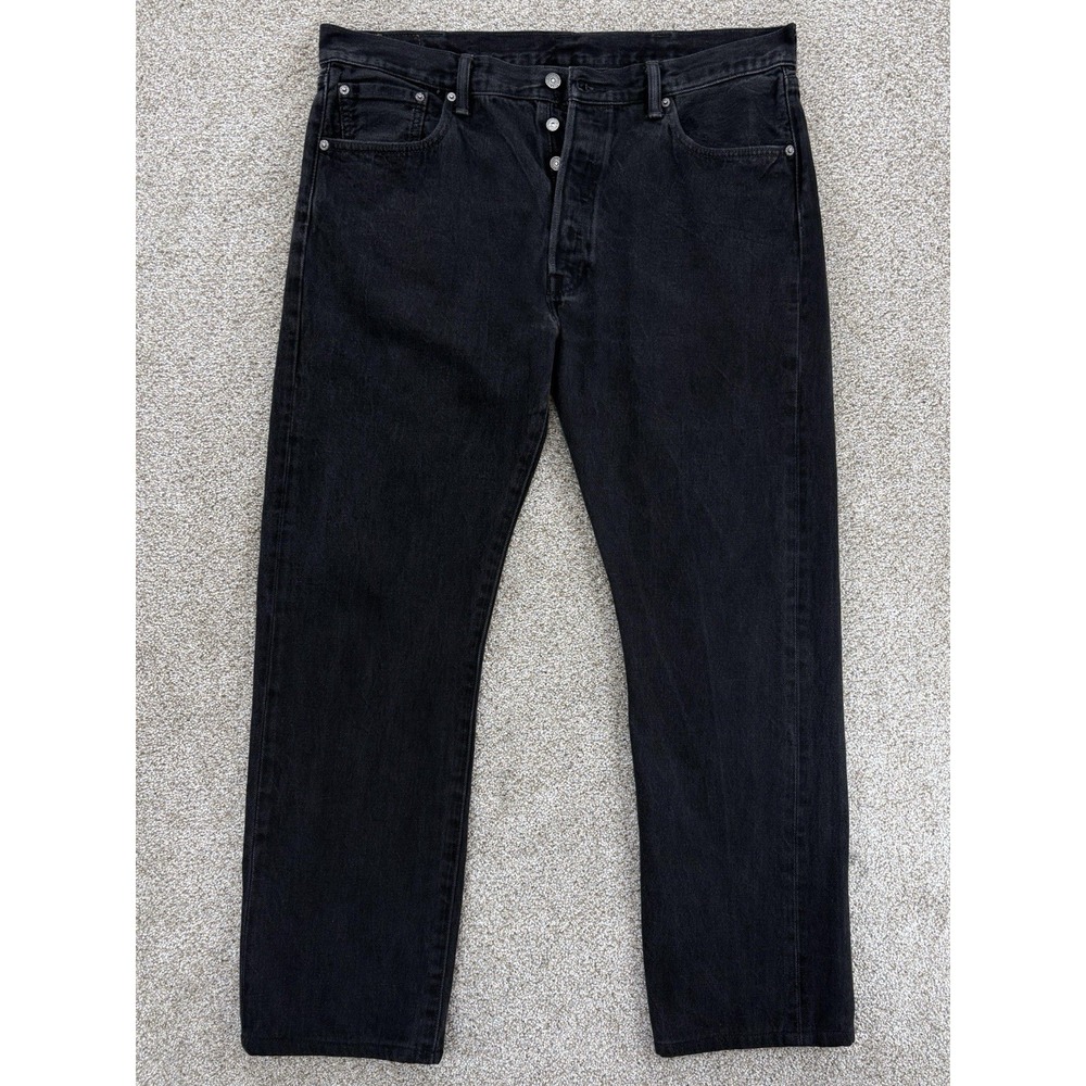 Levi's 501 Jeans Men's 38x32 Black Straight Button Fly 100% Cotton Leather Patch